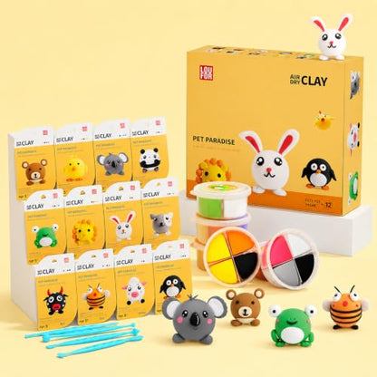 Air Dry Clay Kit -12 Animals Modeling Clay for Kids Arts and Crafts - color: #01Yellow- Pet Paradise