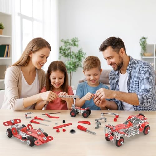Ferthor Fun Racing Car STEM Toy Sets for Boys Ages 8-12, Metal Building Kit,STEM Building Toys for Boys Age 8-12,Roadster Red Vehicle Car Model for Kids 8 9 10 11 12-16 Years Old（265PCS）