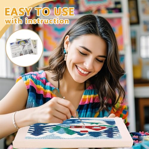 DOODLREAM Snow Scenery Winter Punch Needle Kit for Beginner 9.4" x 9.4" - color: Snow Scenery