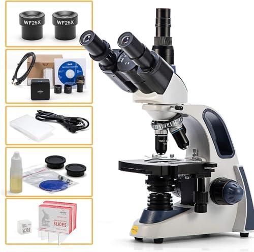 Swift Compound Trinocular Microscope SW380T,40X-2500X Magnification,Siedentopf Head,Two-Layer Mechanical Stage,with Swiftcam 25 Megapixel Camera and 100 PCS Blank Slides and Cover Slips - size: SW380T+swiftcam25 MP（3.0 USB）