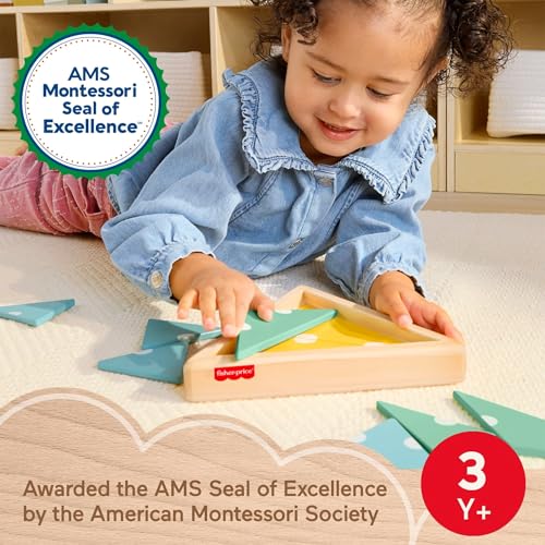 Fisher-Price Wood Montessori Triangle Puzzle Learning Activity, Ages 3+