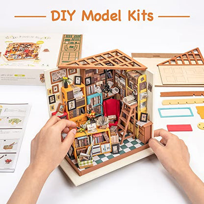 ROBOTIME DIY Miniature House Kit Miniature Dollhouse Kit Tiny House Kit for Adults Library House Kits Best Birthday Gifts for Teens(Sam's Study) - color: Sam's Study