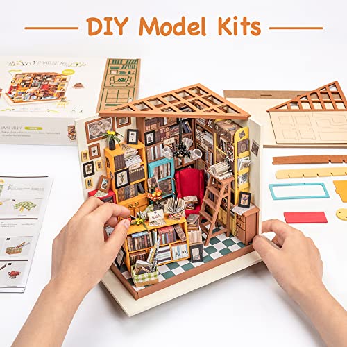 ROBOTIME DIY Miniature House Kit Miniature Dollhouse Kit Tiny House Kit for Adults Library House Kits Best Birthday Gifts for Teens(Sam's Study) - color: Sam's Study