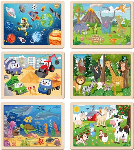 Puzzles for Kids Ages 3-5, Wooden Jigsaw Puzzles 24 Pieces 6 Pack - color: 6 Packs Wooden - 24 Pieces Each - Various Themes
