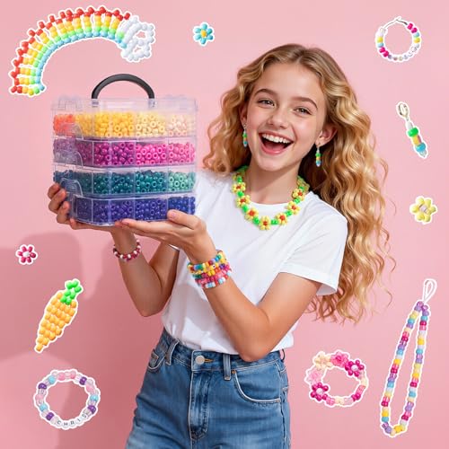 Simetufy 3600Pcs Pony Beads 24 Colors 6x9mm Kandi Beads for Bracelets Craft - color: 24 Colors - 3600 Pcs