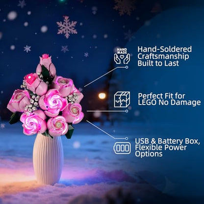 YEABRICKS LED Light for Lego-10374 Botanical Bouquet of Pink Roses Building Blocks Model (Building Set NOT Included) - style: Only Light Bouquet of Pink Roses