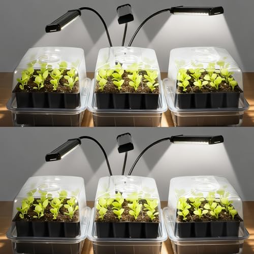 SOLIGT 144 Cell Self Watering Seed Starter Trays with 2 Grow Lights