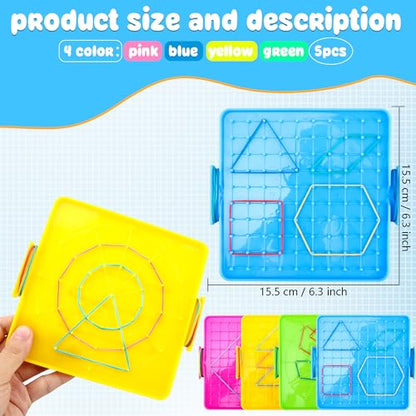 20 Pcs Plastic Double Sided Geoboard Mathematical Manipulative Material Geoboard Plastic Graphical Geo Board with Rubber Bands for Kindergarten Geometric Shape Learning Toys,4 Colors