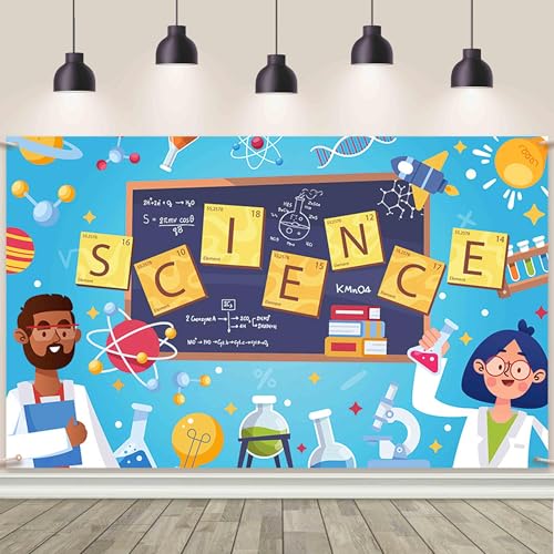 AIBIIN Science Birthday Party Backdrop Chemical Experiments Science Party Decorations Background for Kids Chemistry Lab Mad Scientist Equipment Science Research Banner 7 x 5ft - size: 7x5ft