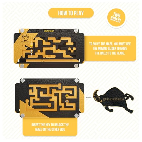 Wooden Labyrinth Board Game – 2-in-1 Double-Sided Marble Maze with 2 Balls & Movable Panels | Brain Teaser Puzzle Challenge for Adults - color: Black With Gold