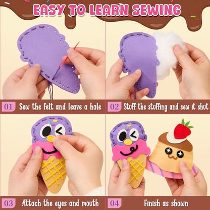 Toylink DIY Sewing Kit for Kids Ages 4-12, 12 Dessert Felt Craft Kit with Pre-Punched Holes, Blunt Plastic Needles, Cotton Stuffing - First Sewing Kit STEM Learning Toys for Girls Boys Birthday Gift - style: Dessert 1