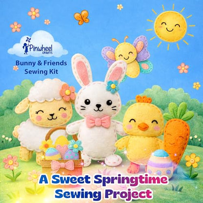 Pinwheel Crafts Bunny Sewing Kit for Kids – DIY Felt Sewing Craft Kit with Pre-Cut Fabric, Needle, Thread & Stuffing – Learn to Sew Beginner Kit, Easter Crafts & Kids Arts and Crafts Ages 6-12 - color: Bunny