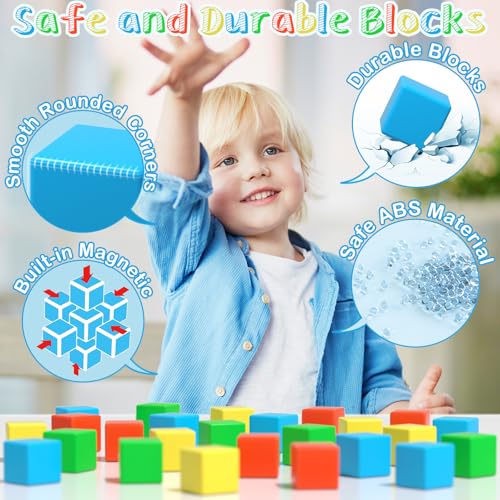 Large Magnetic Blocks,56PCS 1.34in 3D Building Cubes for Kids Ages 3+ - style: 56PCS（1.34in）