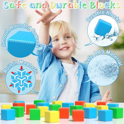 Large Magnetic Blocks,56PCS 1.34in 3D Building Cubes for Kids Ages 3+ - style: 56PCS（1.34in）