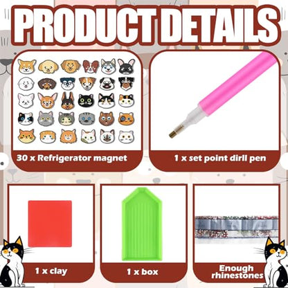Remuuly 30 Pcs Cat and Dog Diamond Painting Magnets Diamond Art Magnets Kit - color: Cat and Dog