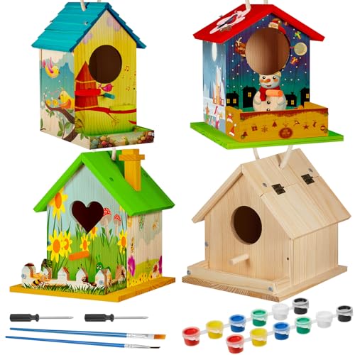 Juexica 4 Pack DIY Birdhouse Kits for Kids 8+ Build and Paint, Assorted - style: Assorted