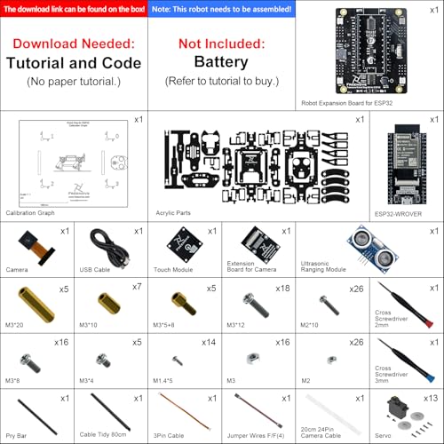 Freenove Robot Dog Kit for ESP32 CAM (Included), Dual-core 32-bit 240 MHz Microcontroller, Walking, Camera, Touch Sensor, Ultrasonic Ranging, Buzzer, RGB LED, Servo, App