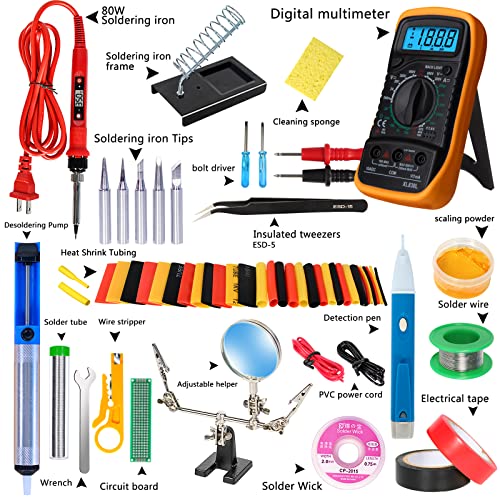 Soldering Iron Kit,80W LCD Digital Soldering Gun with Adjustable Temperature Controlled and Fast Heating Ceramic Thermostatic Design - color: Yellow