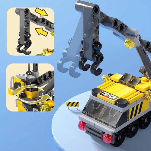 Rescue Construction Truck Building Blocks Set - 7 in 1 Engineering Vehicle Toy with Rotating Crane Arm, Rolling Wheels | STEM Educational Gift for Kids Ages 6-12 | Fire Truck & Emergency Playset - color: Crane Engineering