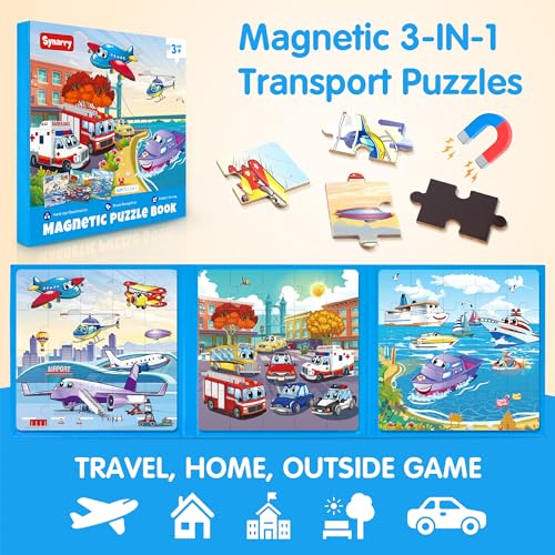 SYNARRY Air Land Sea Vehicles Magnetic Puzzle for Kids Ages 3-5 - style: Transport