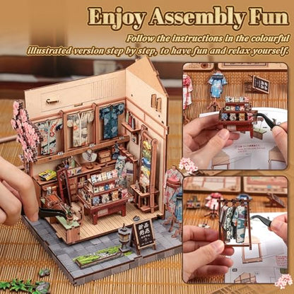 Cutefun Book Nook Kit - DIY Miniature Dollhouse Kit for Adults and Teens - color: Sakura Kimono Shop