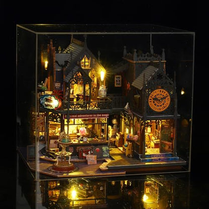Fifijoy DIY Miniature Dollhouse Kit, Holo Magic City DIY Miniature House kit Wooden Dollhouse Kit, DIY Mini House kit for Adults to Build - color: Holo Magic City