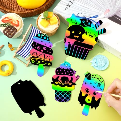 JULMELON 36PCS Summer Crafts for Kids, Ice Cream Scratch Art Party Favors - style: Summer Crafts