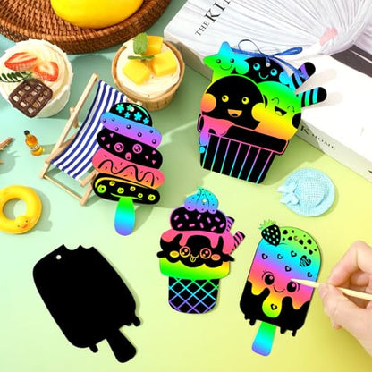 JULMELON 36PCS Summer Crafts for Kids, Ice Cream Scratch Art Party Favors - style: Summer Crafts