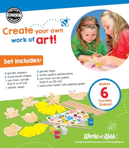 Works of Ahhh... Garden Decor Wood Paint Kit - Wood Craft Kit, Educational, Fun - Ages 4+ - style: Garden Décor