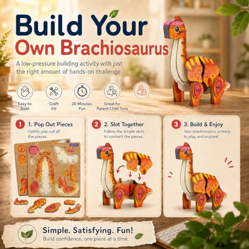 MierEdu Build 'N' Sound 3D Puzzle for Kids, Animal Puzzle with Sound Module, Educational STEM Craft Kit, FSC Paper Model Building Toy Gift for Ages 6+ - color: Brachiosaurus