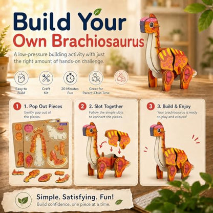 MierEdu Build 'N' Sound 3D Puzzle for Kids, Animal Puzzle with Sound Module, Educational STEM Craft Kit, FSC Paper Model Building Toy Gift for Ages 6+ - color: Brachiosaurus