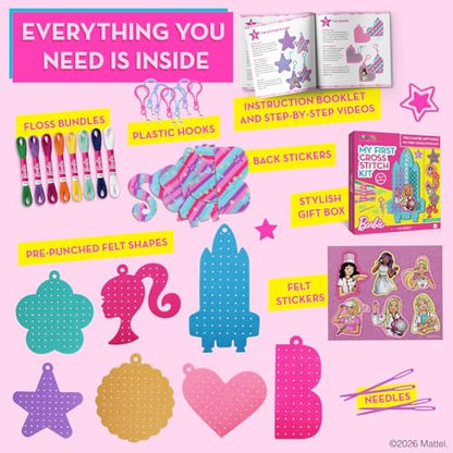 CRAFTILOO Barbie® Cross Stitch Kit for Kids Ages 6-12 - 7 Keychain Projects - style: Barbie (7 Projects)