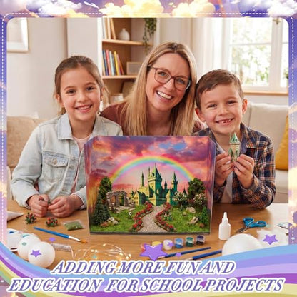 AmazingSpark 2 Set Green Castle Diorama Box and Yellow Brick Decor, Diorama Project Supplies Set, Cardboard Display Case Kit & Sticker with Double Sided Tapes for DIY Crafts - style: Green Castle