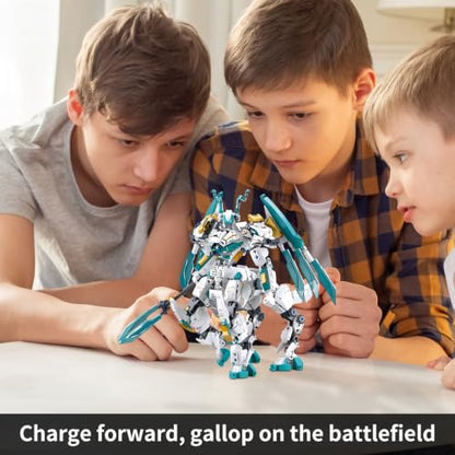 CSNRHG White Horse Dragon Samurai mech Robot Model Knight 2 in 1 Building Blocks Toy Set Mythical Birthday for Age 8+ Children Adults Teens 731 Pieces - color: White Dargon Horse