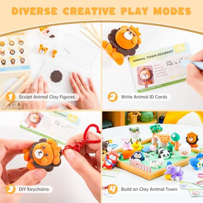 Shuttle Art Air Dry Clay for Kids - Zoo Town, 55 PCS Modeling Clay Kit with Sculpting Tools and Tutorials, Safe & Non-Sticky, Craft Gifts for Boys & Girls - style: Zoo Town