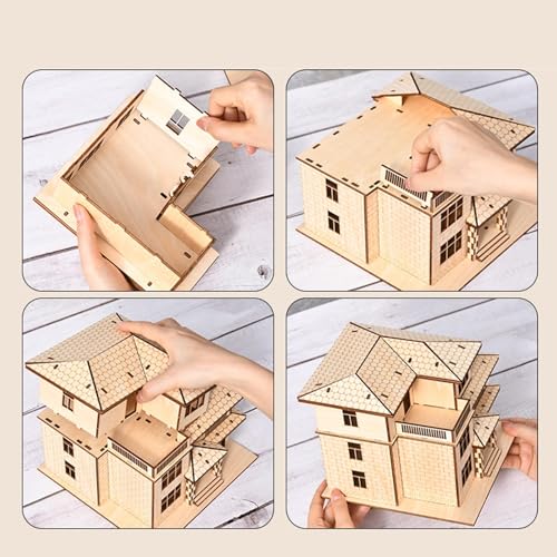 Building Models Wooden Model Kit Puzzle DIY Assembly Creative Miniature Villa Ornament Solid Wood Brain Training Suitable for Birthday Gift, 3 Tier - size: 3 Tier