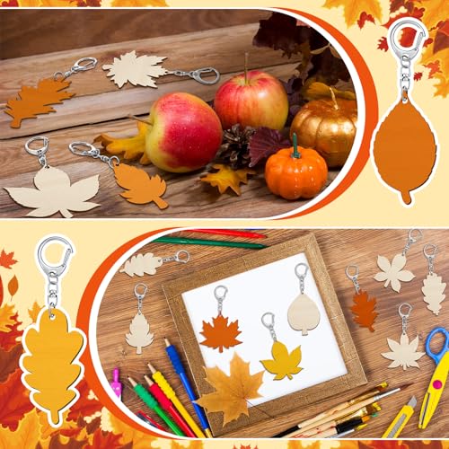 Trnayi 36 Pcs Maple Leaf Wood Keychain Color Your Own DIY Craft - style: Autumn Leaves