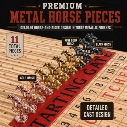 Horse Race Board Game Foldable Solid Wood Horse Racing Game - color: Large Folding Box-light Burnt