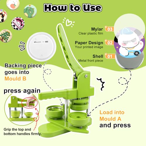 Button Maker Machine 58mm (2.25 in) Installation-Free, DIY Button Pin Maker Machine, Badge Punch Press with Free 100pcs Badge Supplies & Pictures & Circle Cutter - size: Round 58mm (2.25 inch)