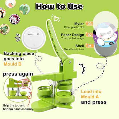 Button Maker Machine 58mm (2.25 in) Installation-Free, DIY Button Pin Maker Machine, Badge Punch Press with Free 100pcs Badge Supplies & Pictures & Circle Cutter - size: Round 58mm (2.25 inch)