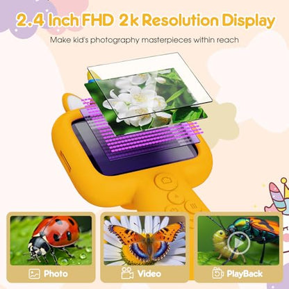 2.4" Screen Kids Microscope, 4K Handheld Digital Microscope - color: Yellow