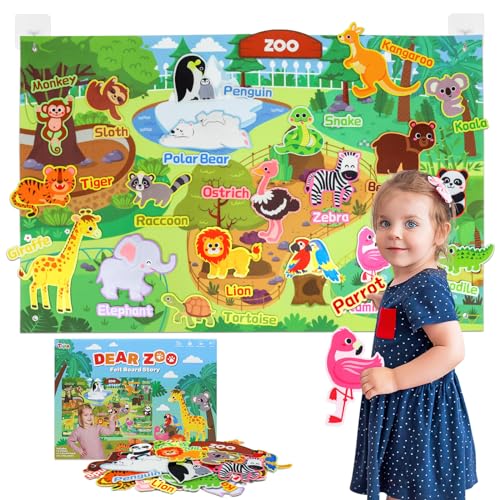 Taika 43x28 inch Zoo Animals Felt Story Board Set, 41Pcs Jungle Animals Toys, Thicker Flannel Board, Preschool Learning Toy, Interactive Storytelling Teaching Play Activity Kits - color: Zoo Animals
