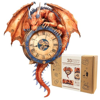 3D Wooden Puzzle for Adults - Fiery Dragon Clock - color: Fiery Dragon