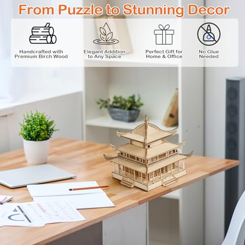 3D Wooden Puzzle & Building Blocks for Adults 14+ - Yueyang Tower Chinese Architecture Model Kit (216 PCS), DIY Craft Gift for Men & Teens,No Glue Needed - color: Yueyang Tower
