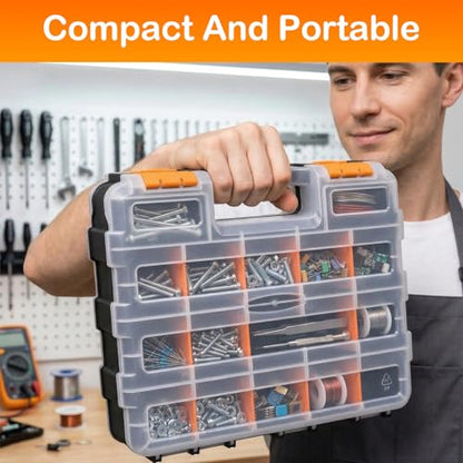Double Side Small Parts Organizer Hardware Storage for Screws Nuts - size: 34 Compartments