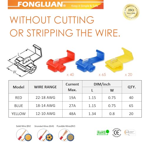 125pcs Solderless Quick Splice Wire Connectors,22-10 Gauge Lock Snap Electrical Wire Crimp Terminals Connector Assortment Set