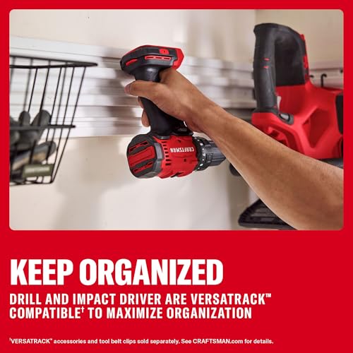 CRAFTSMAN V20 Cordless Drill Driver and Impact Driver, 2 x 2Ah Lithium Ion Battery and Charger, Two Power Tools, 1700 RPM 1/2 In. Electric Drill, 1800 Torque 1/4 Impact Screwdriver (CMCK201D2) - style: NEW 2 Tool Combo Kit