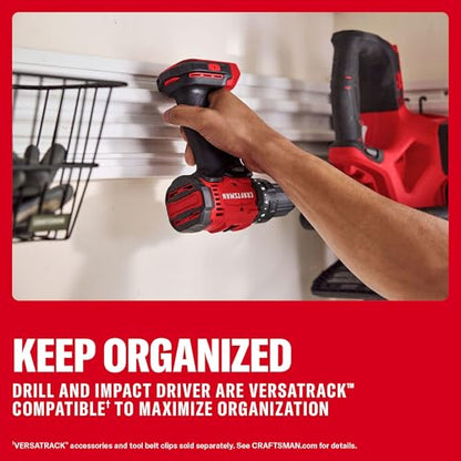 CRAFTSMAN V20 Cordless Drill Driver and Impact Driver, 2 x 2Ah Lithium Ion Battery and Charger, Two Power Tools, 1700 RPM 1/2 In. Electric Drill, 1800 Torque 1/4 Impact Screwdriver (CMCK201D2) - style: NEW 2 Tool Combo Kit