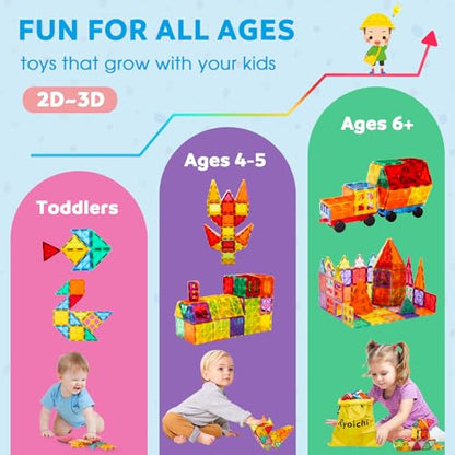 Ryoichi 138PCS Magnetic Tiles Set with 2 Cars for Kids Ages 3-9+ Years - size: 138PCS