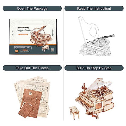 RoWood 3D Puzzles for Adults,DIY Music Box Gifts,Wooden Magic Piano Model Kits,Mechanical Wooden Puzzles,Music Box for Adults, Friends